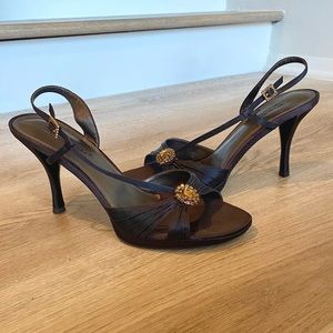 A. Marinelli Chocolate Brown Satin Dress Shoes Sandals Heels 9.5